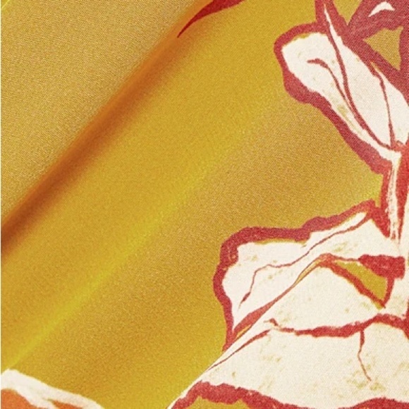 Johanna Ortiz /Yellow mustard Ochre wrap affect floral print midi ruffle Dress 4 - Picture 2 of 8